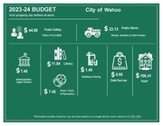 A graphic that breaks out how much property tax is allocated to different functions of City of Wahoo government per month for a home valued at $250,000.